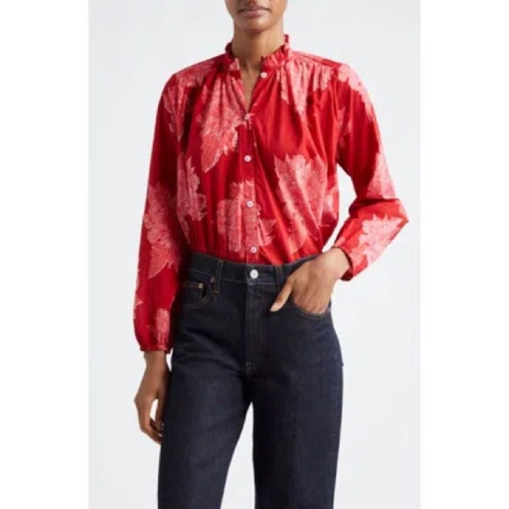 Anthropologie Mille Francesca High Neck Blouse in Crimson Floral SZ XS